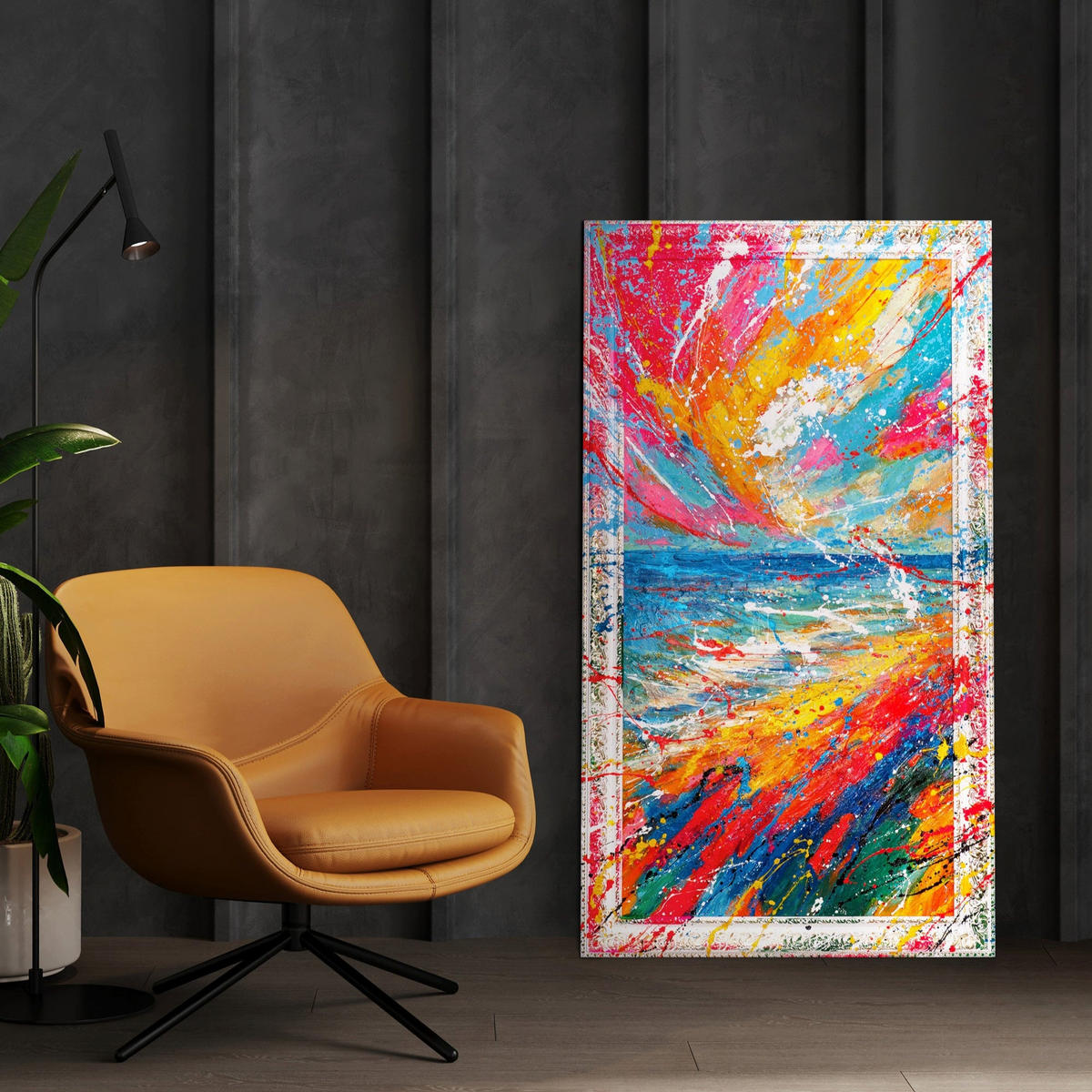 GEMÄLDE Glanz des Horizonts Schattenfugenrahmen Weiß 140x70 cm - Weiß, Holz (140/70cm) - YS-art gallery