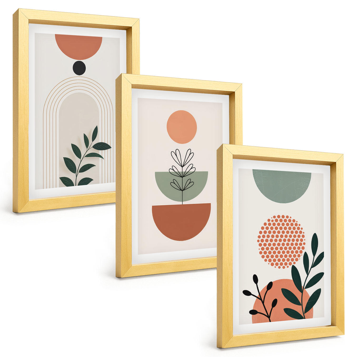 BILDER SET 3er Set - 20x30 cm Goldrahmen - Moderne Pflanzenmotive - Goldfarben, Kunststoff (20/30cm) - TULUP