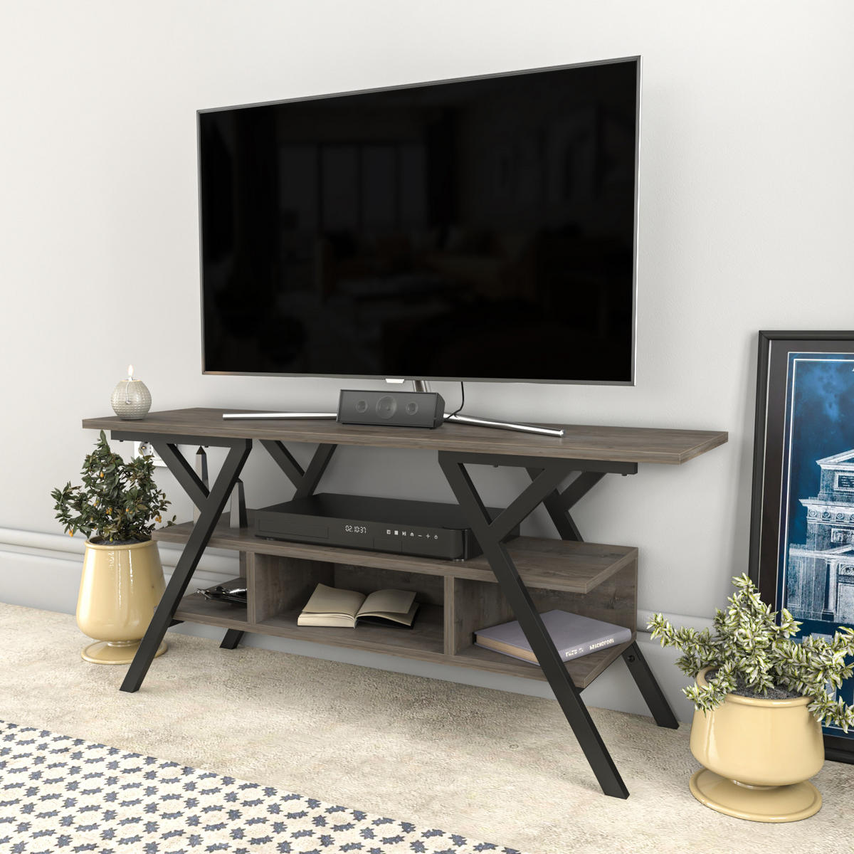 TV Stand Minerva Schwarz und Wenge - Braun, Holzwerkstoff (120/55/35cm) - Decorotika