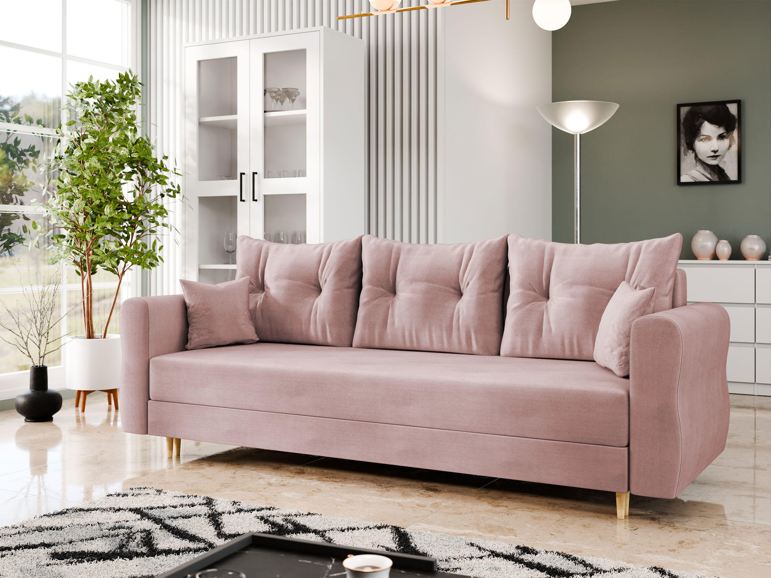 SCHLAFSOFA Zako S 3 - Naturfarben/Rosa, Holz/Textil (231/85/77cm) - MIRJAN24