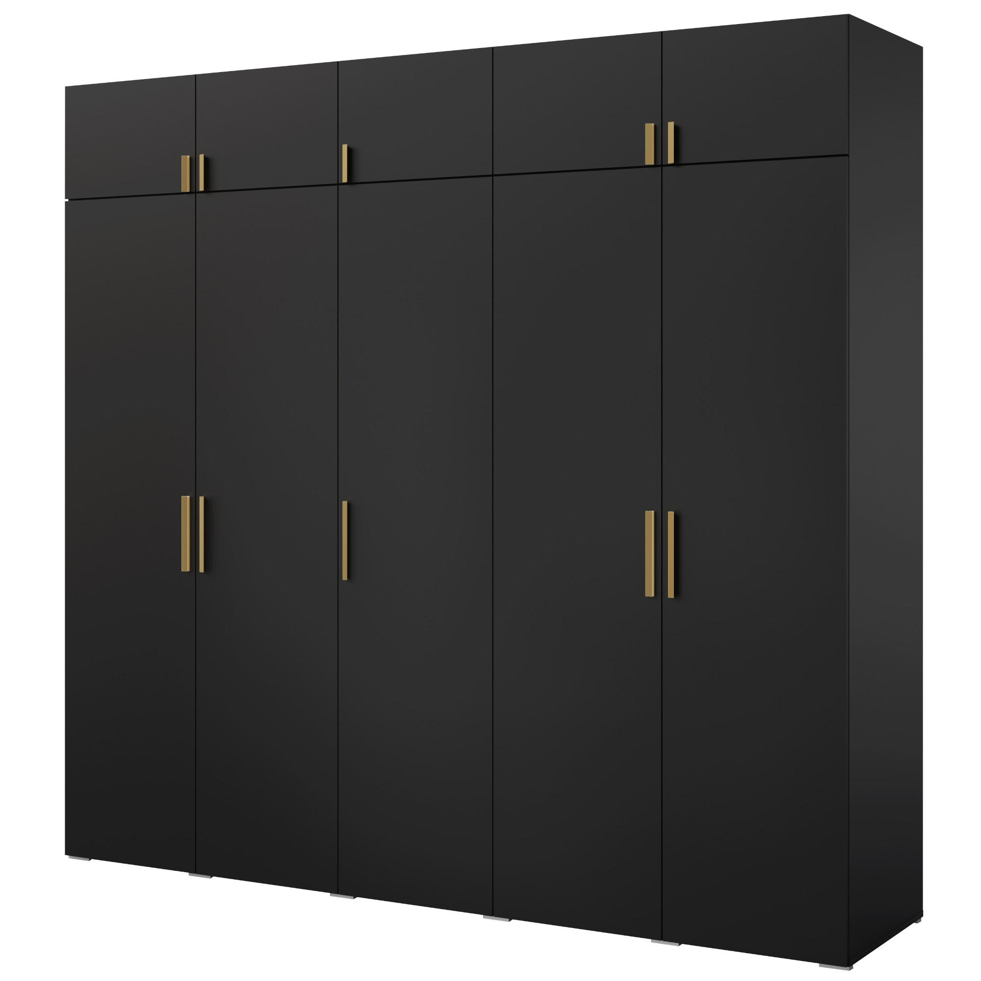 DREHTÜRENSCHRANK mit Aufsatz Napoli 5D 250 Schwarz (schwarzer oder goldener Griff) - Silberfarben/Schwarz, Holzwerkstoff/Kunststoff (250/35/60cm) - mzm24