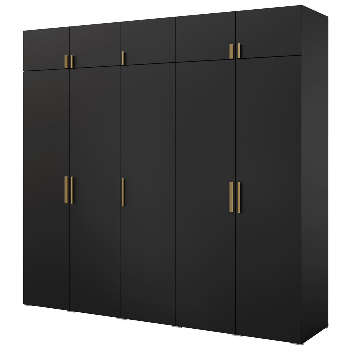 DREHTÜRENSCHRANK mit Aufsatz Napoli 5D 250 Schwarz (schwarzer oder goldener Griff) - Silberfarben/Schwarz, Holzwerkstoff/Kunststoff (250/35/60cm) - mzm24