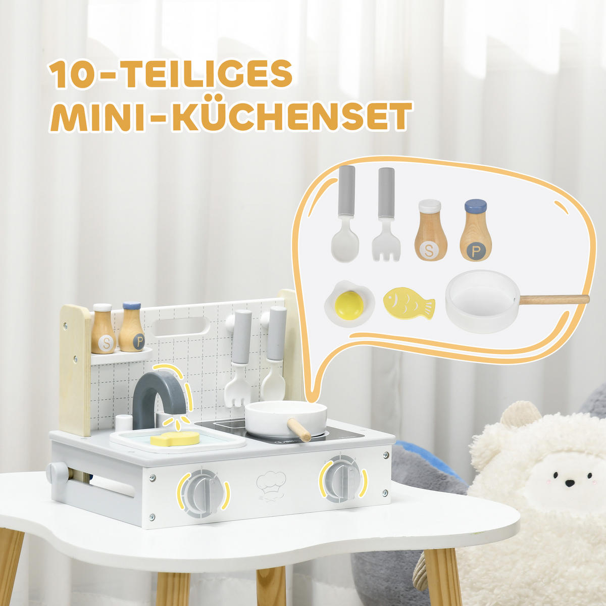 KINDERKÜCHE - Gelb/Grau, Holzwerkstoff (36/21.5/25cm) - AIYAPLAY