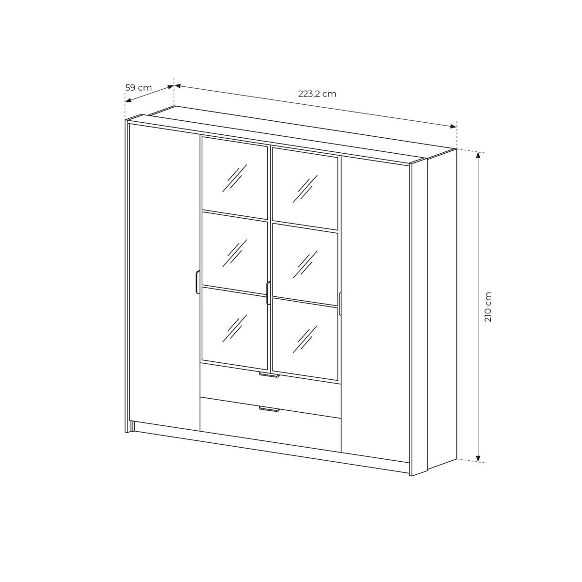 DREHTÜRENSCHRANK MILANO 223,2/210/59 cm 4-türig mit Spiegel Nussbaumfarben - Anthrazit/Nussbaumfarben, Holzwerkstoff (223.2/210/59cm) - MASSENO