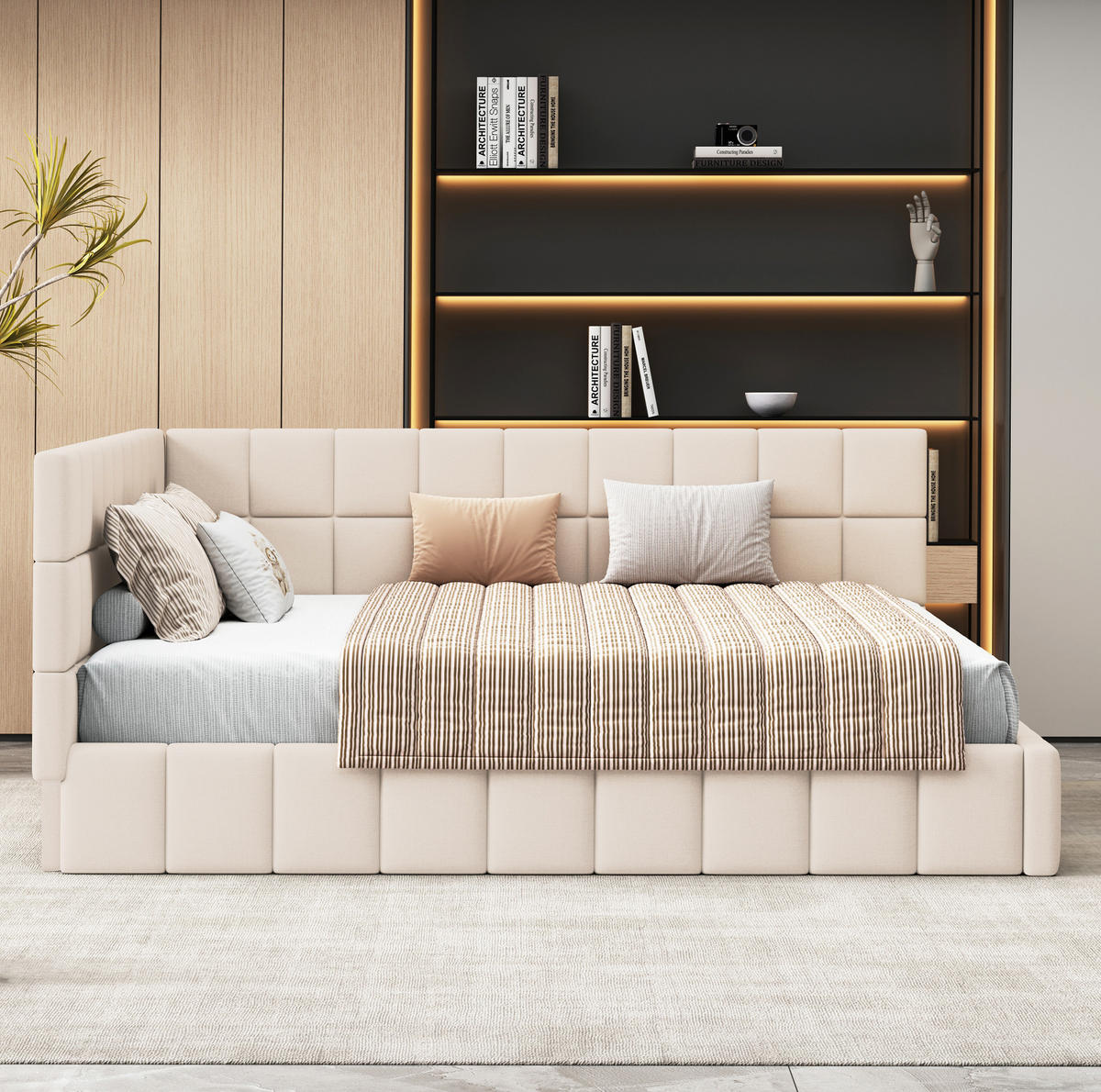 POLSTERBETT 160/200 cm beige aus Stoff mit umbaubarer Rückenlehne - Beige, Textil (160/200cm) - OKWISH