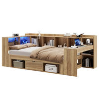 KINDERBETT 90/200 cm natur aus MDF mit LED, USB-C und Schreibtisch - Naturfarben, Holzwerkstoff (90/200cm) - OKWISH