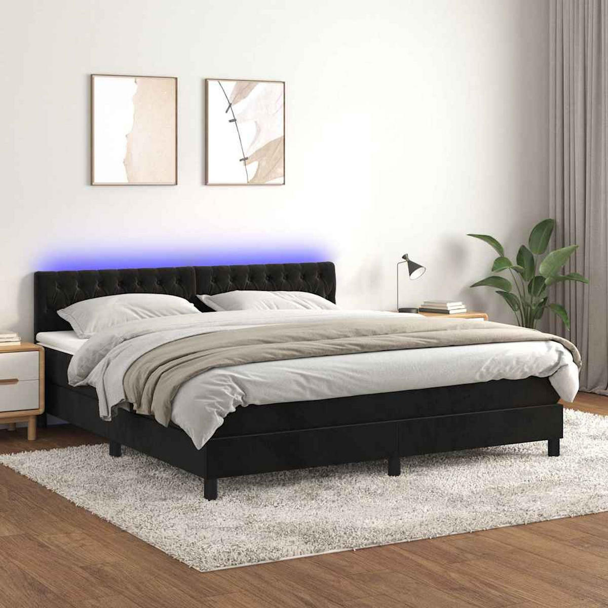 BOXSPRINGBETT 180/200 Cm Schwarz Samt - Schwarz, Textil (180/203cm) - vidaXL