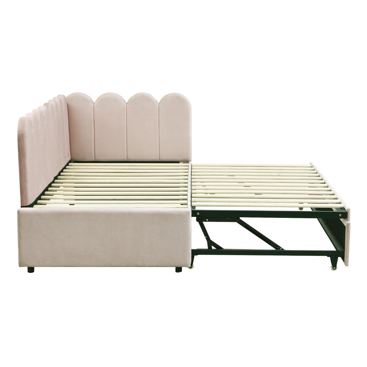POLSTERBETT aus Samt 90/180x200 cm in Beige mit Ausziehbett - Beige, Textil (90/200cm) - Modfu