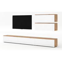 WOHNWAND Loriano V Wotan, Weiß Hochglanz 300/104,5/32 cm – Hängend und Stehend - Braun/Weiß, Holzwerkstoff/Kunststoff (300/104.5/32cm) - AX Living