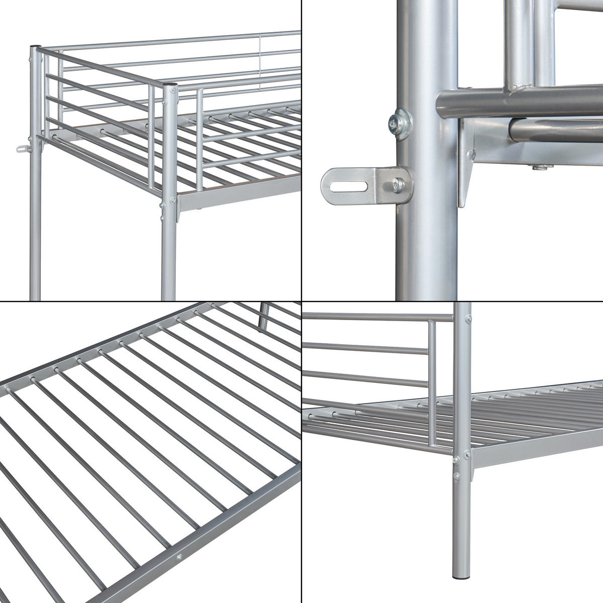 ETAGENBETT Soppsar - Silberfarben, Metall (90/200cm) - [en.casa]