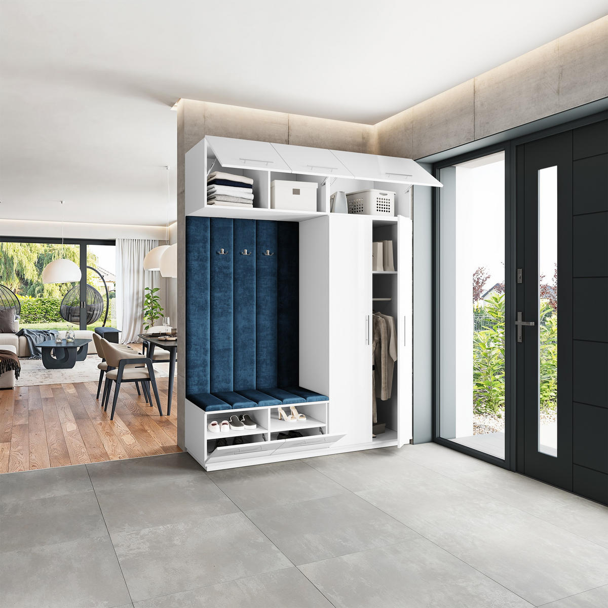 GARDEROBENSCHRANK REMA 180/240/60 cm Modern Garderobe-Set Weiß - Blau/Weiß, Holzwerkstoff (180/240/60cm) - MASSENO