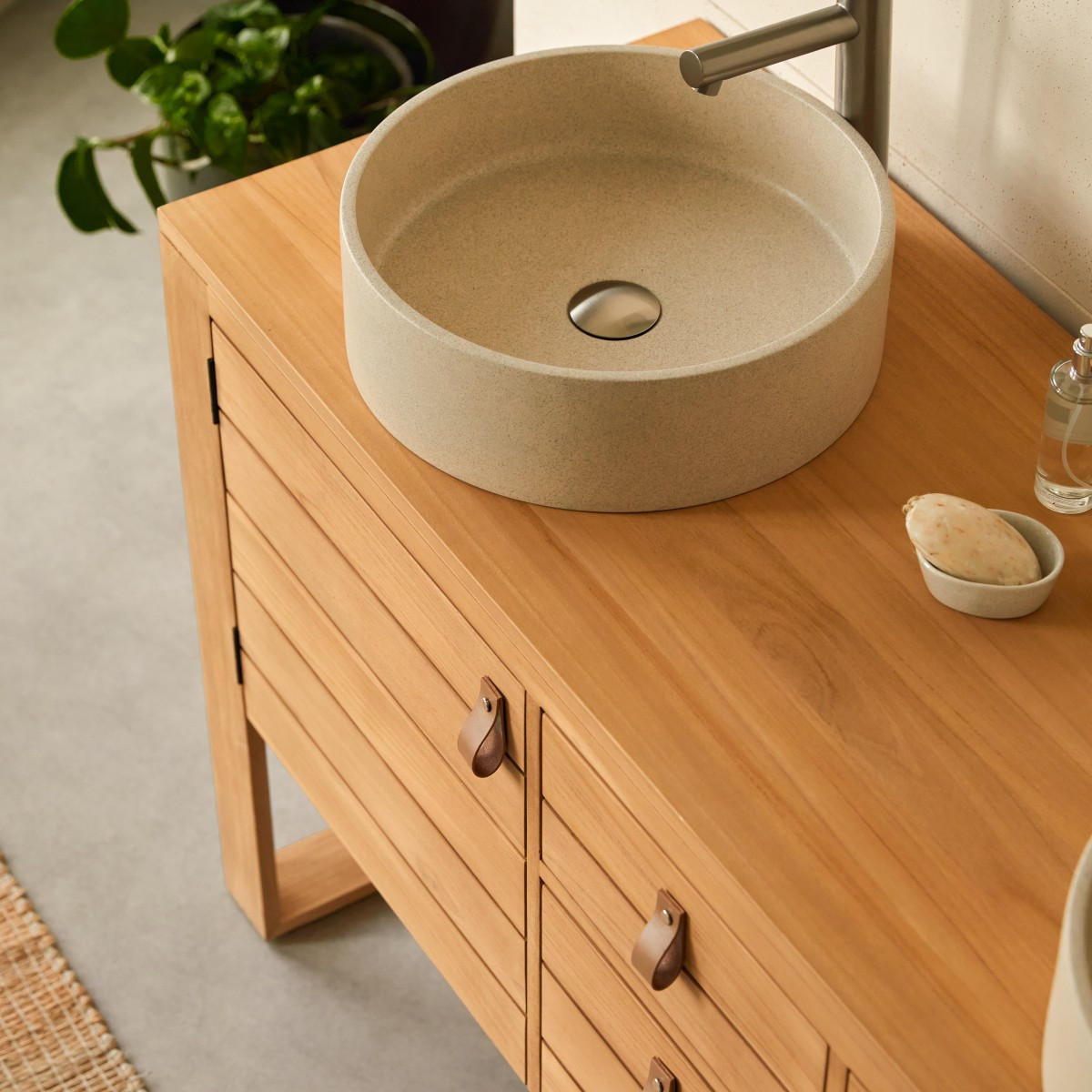 WASCHTISCHUNTERSCHRANK Minimalys Natur aus Teak - Naturfarben, Holz (145/78/50cm) - Tikamoon