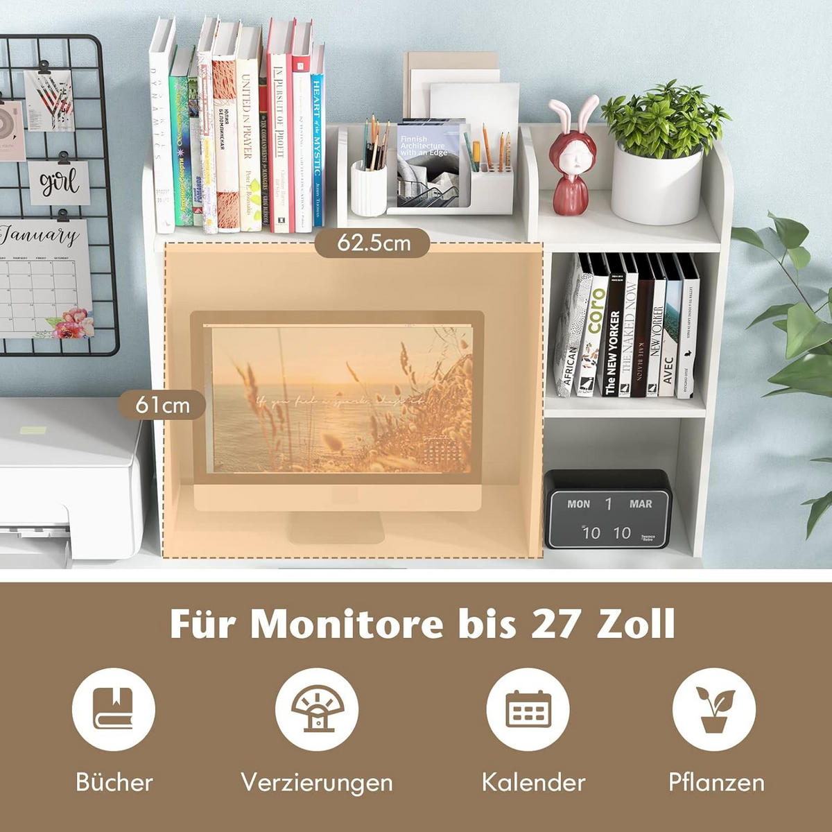 SCHREIBTISCHREGAL Tischregal Weiß - Weiß, Holz (94/25/74cm) - COSTWAY