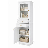 HOCHSCHRANK in Weiß Badezimmerschrank mit Glastüren und Schubladen für Badezimmer, B45/T36/H160 cm - Transparent/Weiß, Holzwerkstoff (45/160/36cm) - STILVORA