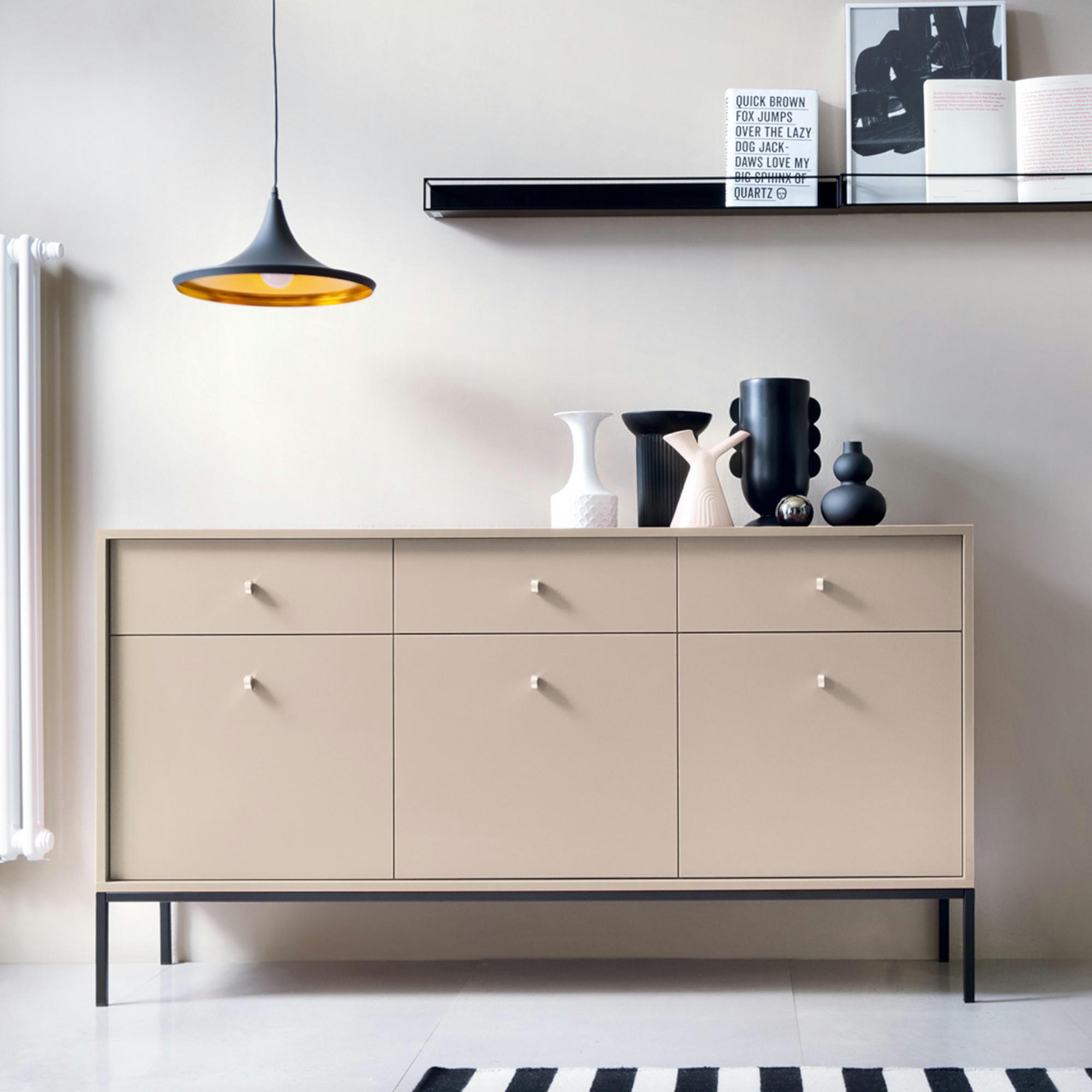 SIDEBOARD MONCTON KOM3-3D3S Metalgriffe, Beige - Beige, Holzwerkstoff/Kunststoff (154/83/39cm) - Komodee
