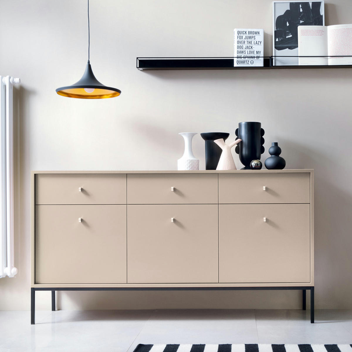 SIDEBOARD MONCTON KOM3-3D3S Metalgriffe, Beige - Beige, Holzwerkstoff/Kunststoff (154/83/39cm) - Komodee