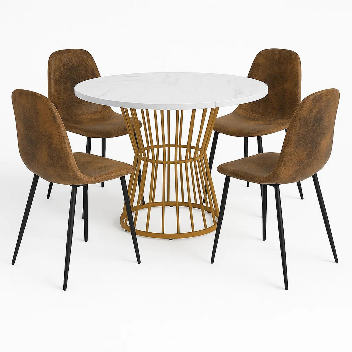 ESSTISCH SET mit 4 Retro-Stühlen - Braun, Holzwerkstoff/Textil (100/75/100cm) - Urban Meuble