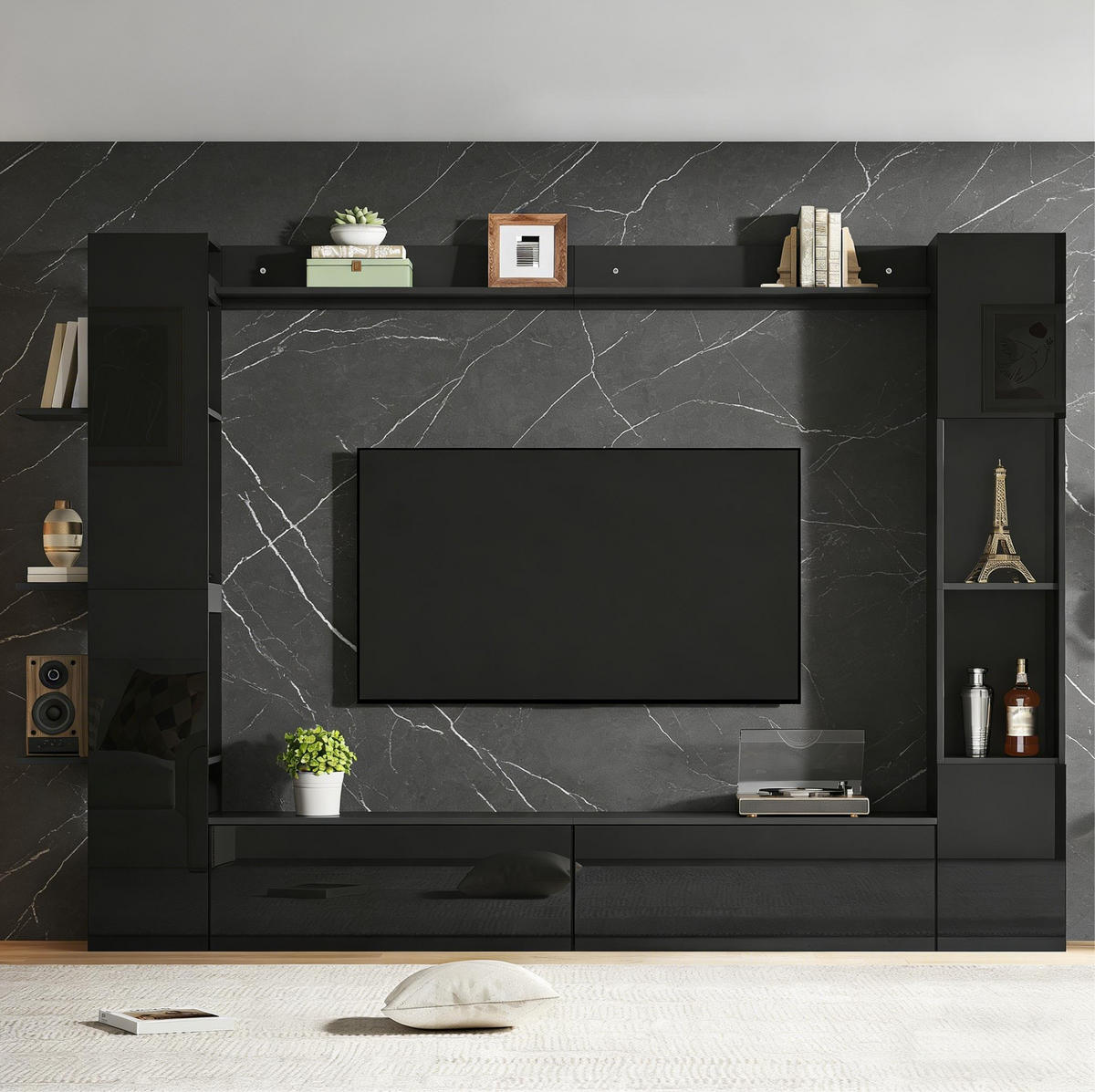 WOHNWAND mit TV-Schrank 245 x 30 x 170 cm 4-tlg. - Schwarz, Holzwerkstoff (30/170/245cm) - Beauniv