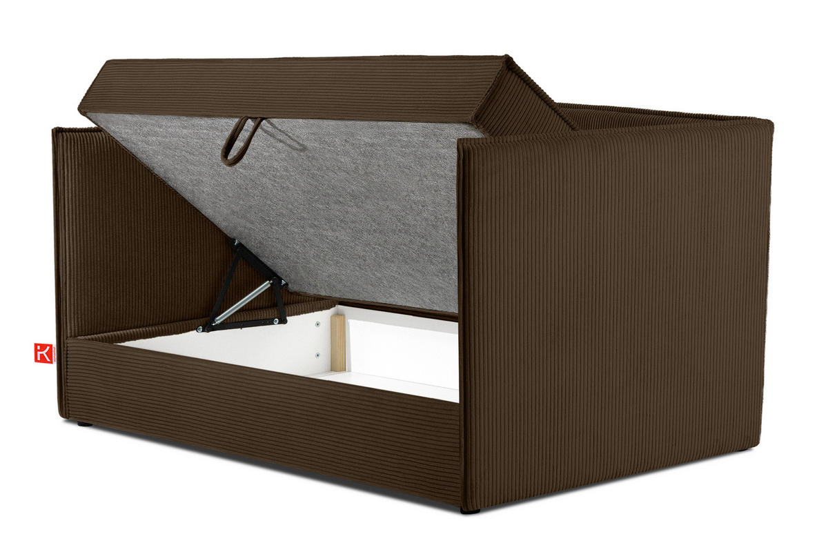 JUGENDBETT ROTI Einzelbett mit Bettkasten, 90x200cm, Bett mit Bonellmatratze, mit Rückenlehne - Dunkelbraun/Schwarz, Holz/Holzwerkstoff (92/200cm) - KONSIMO®