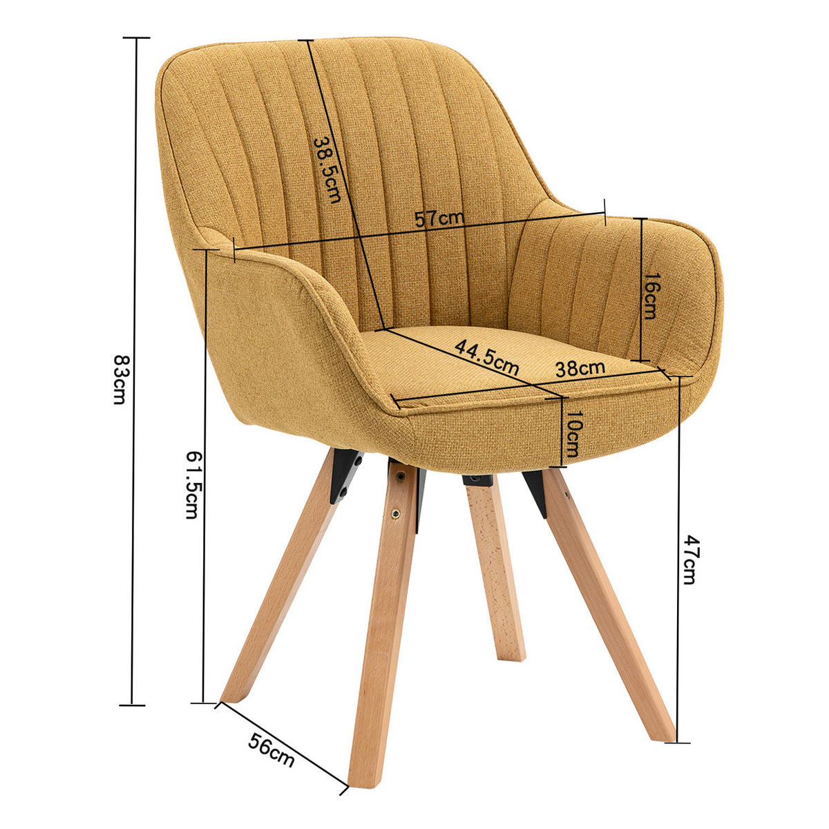ARMLEHNSTUHL-SET 4 Stück drehbar in Webstoff - Gelb/Kernbuche, Holz/Textil (57/83/56cm) - Meubles Cosy