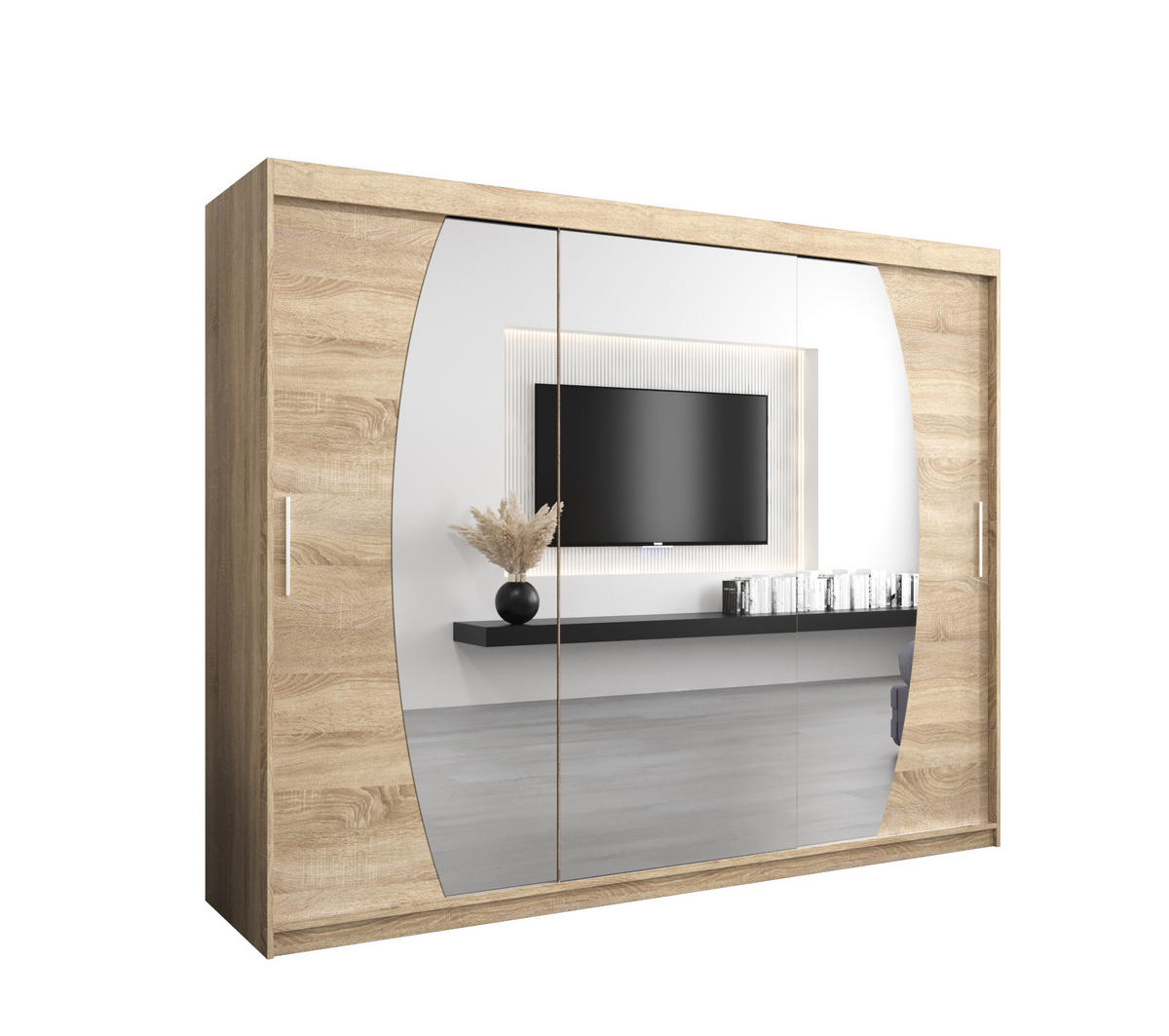 SCHWEBETÜRENSCHRANK 200/250/62 3-türig - Silberfarben/Sonoma Eiche, Holz/Kunststoff (250/200/62cm) - MÖBEL KRYSPOL