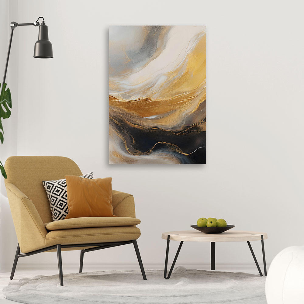 LEINWANDBILD Abstrakte Marmorstruktur Goldgrau 40x60cm - Goldfarben, Textil (40/60cm) - Feeby