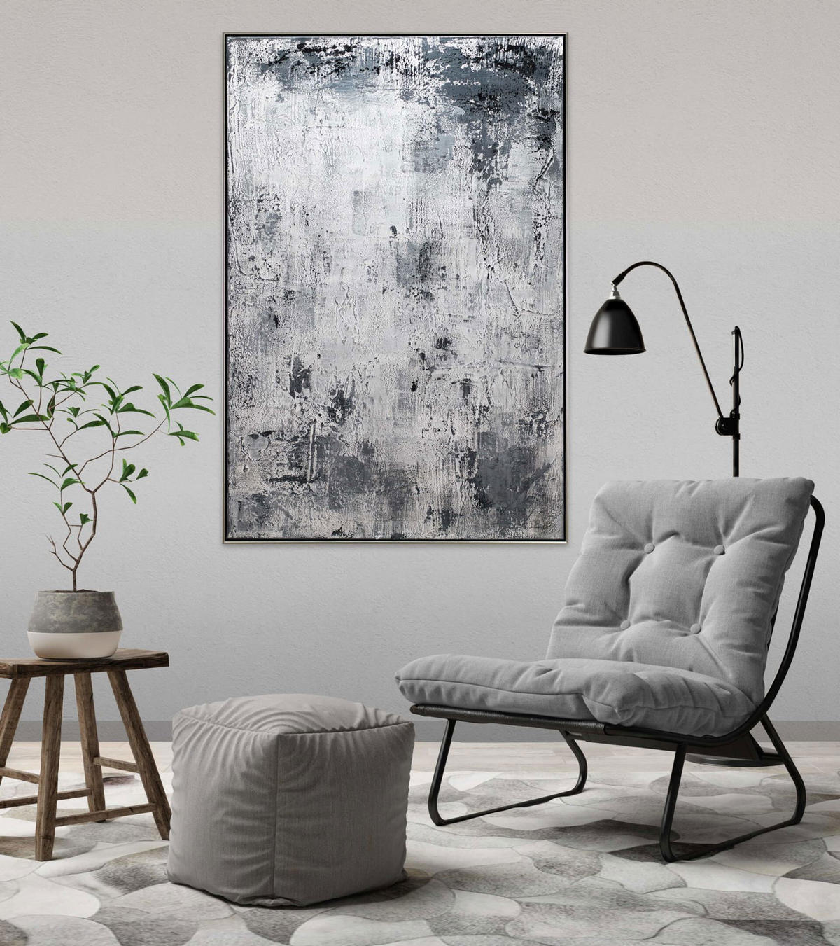 ACRYLBILD HANDGEMALT Grau 83/123 cm - Schwarz/Grau, Textil (83/123cm) - KUNSTLOFT