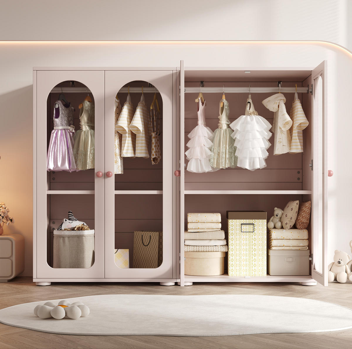 KLEIDERSCHRANK aus MDF und Acryl 160x50x120 cm Babyrosa im 2er-Set mit Kleiderstange und verstellbaren Einlegeböden - Pink, Holzwerkstoff (160/120/50cm) - Modfu