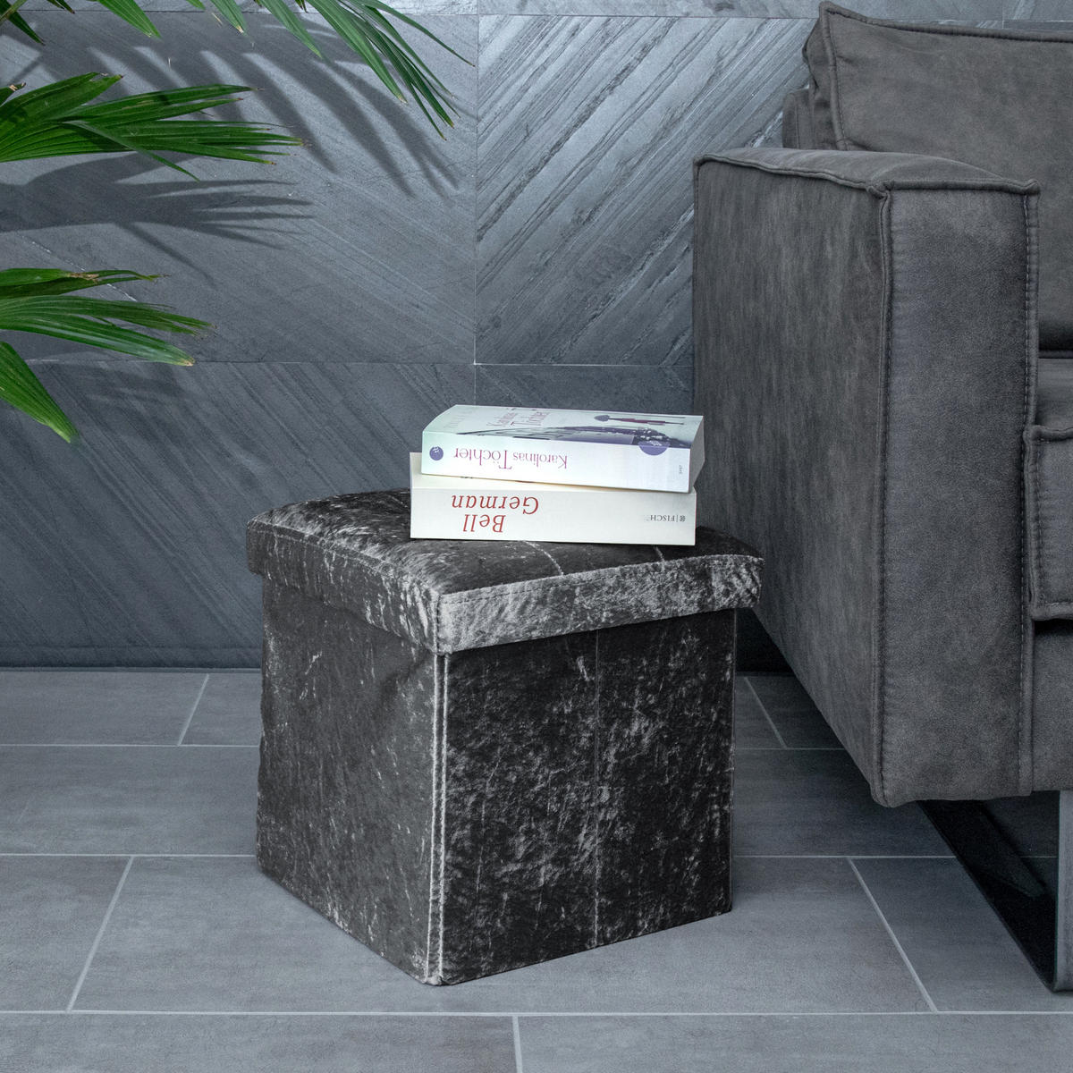 SITZBOX Faltbar mit Samtbezug 30/30/30 cm (Schwarz) - Schwarz, Karton (30/30/30cm) - Intirilife
