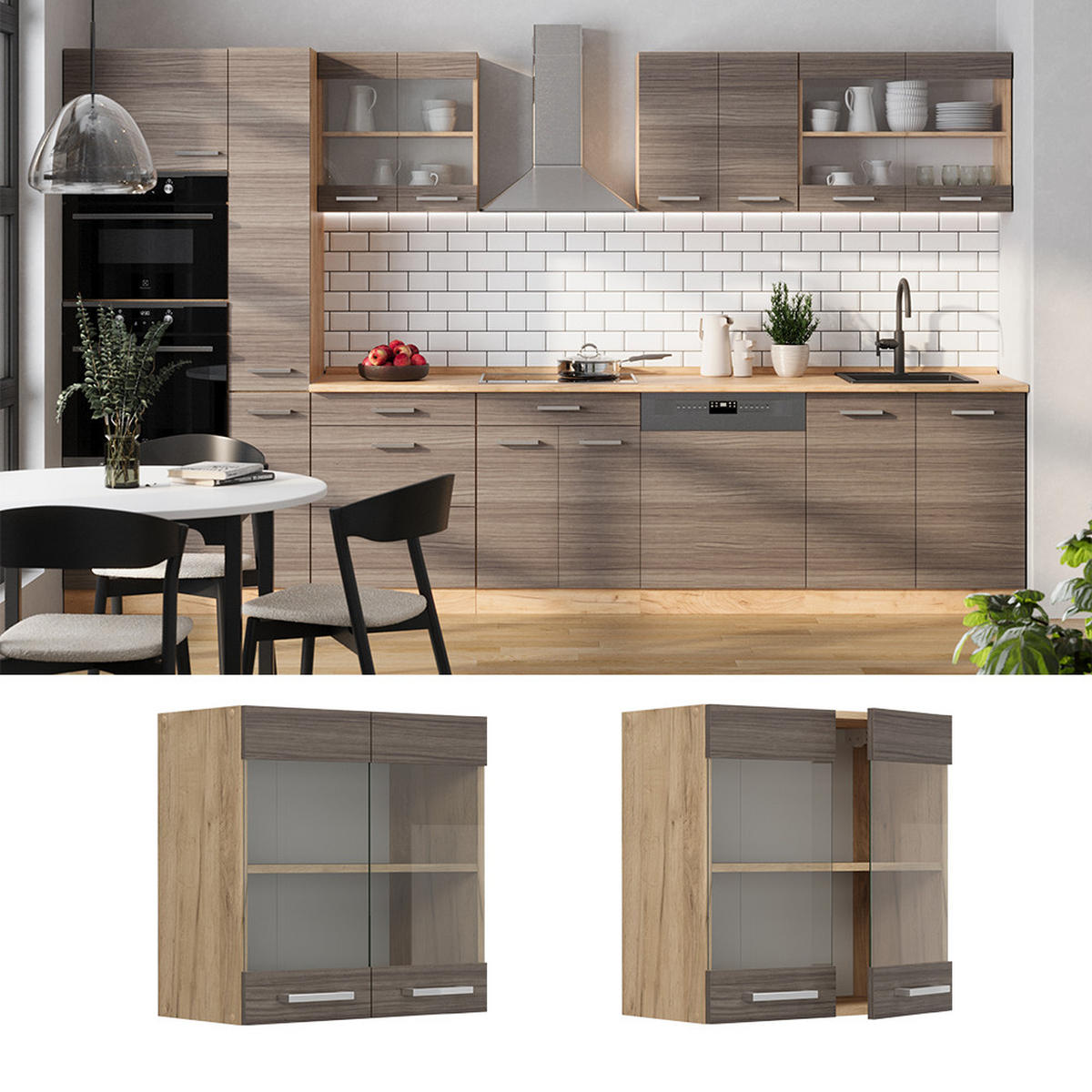 KÜCHENGLASHÄNGESCHRANK R-Line Edelgrau 60 cm - Honigeiche/Eiche Wotan, Holzwerkstoff (60/60/31cm) - Vicco