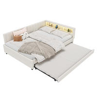 BETT 140/200 cm Beige mit LED-Beleuchtung und USB- und Type-C-Anschlüssen - Beige, Textil (140/200cm) - Flora Grace
