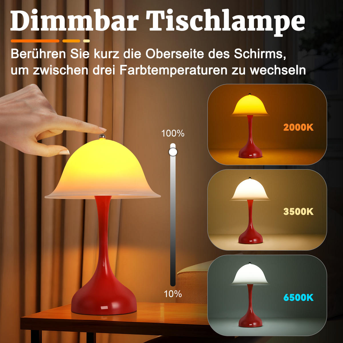 LED-TISCHLEUCHTE BRUNHILDE Ⅲ 25/9/16 cm - Rot, Metall (25/9/16cm) - Nettlife