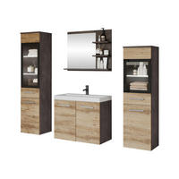 BADMÖBEL-SET Madrit I mit weißer LED Beleuchtung - Braun/Grau, Holzwerkstoff (30/132/30cm) - MIRJAN24