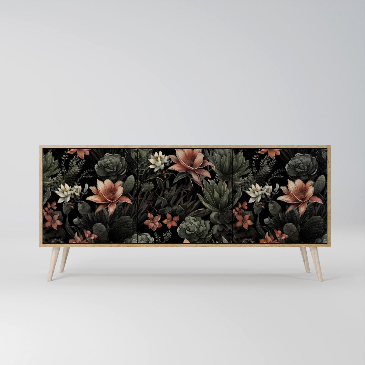 SIDEBOARD SECRET VERDURE, Eicheneffekt, 164,5x42x77,5 cm, 3 Türen - Eichefarben/Buchefarben, Holzwerkstoff/Buchenholz (164.5/77.5/42cm) - SpaceRebels