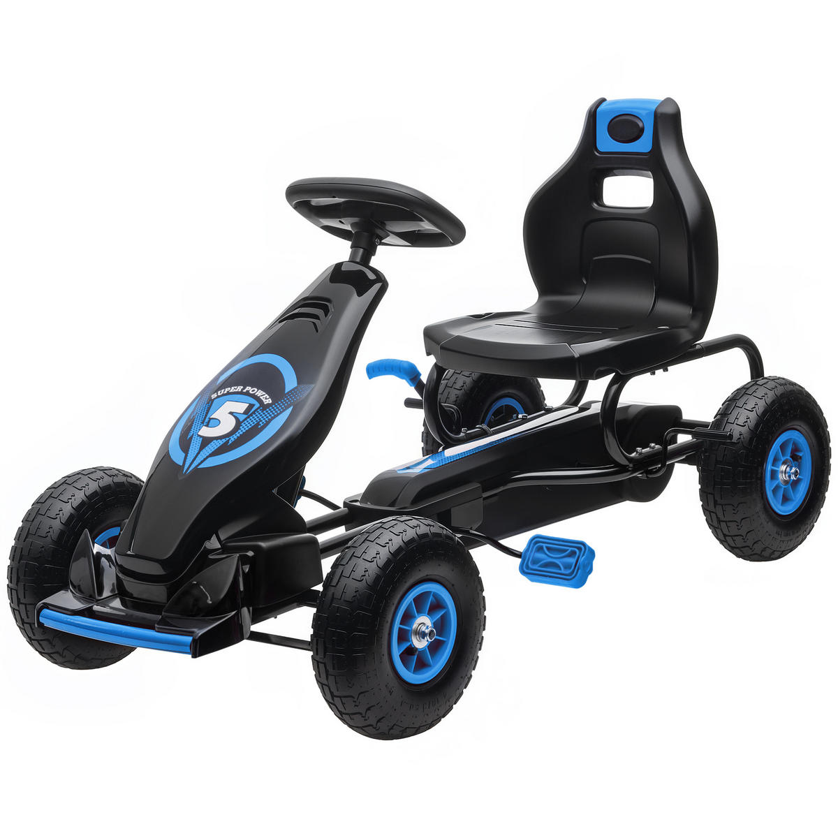 KINDER-GOKART DE-06114 mit Pedalen und verstellbarem Sitz Blau/Schwarz - Blau/Schwarz, Kunststoff/Metall (121/58/61cm) - ComfortXL