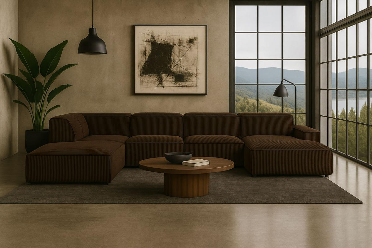 ECKSOFA Cursal V, Stoff Poso, Braun, Links - Braun, Holz (364/262cm) - Kaiser Möbel