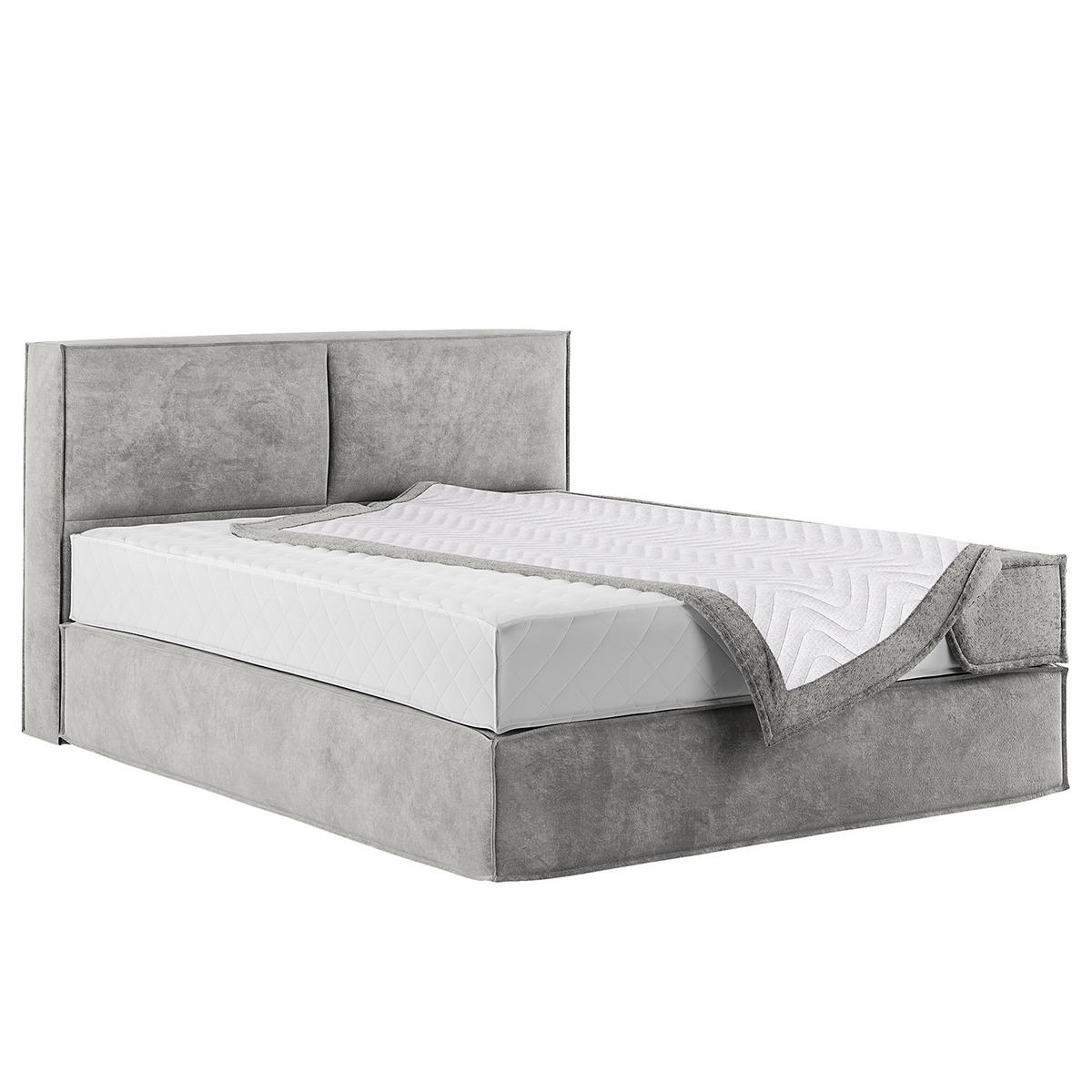 BOXSPRINGBETT mit Kopfteil - Premium - Hellgrau, Textil (140/200cm) - home24