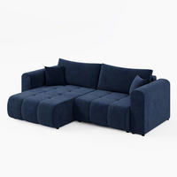 ECKSOFA RIVA Links Blau Velours-Stoff Premium L-Form Couch mit Schlaffunktion & Bettkasten - Blau/Schwarz, Holz (255/160cm) - Barchello