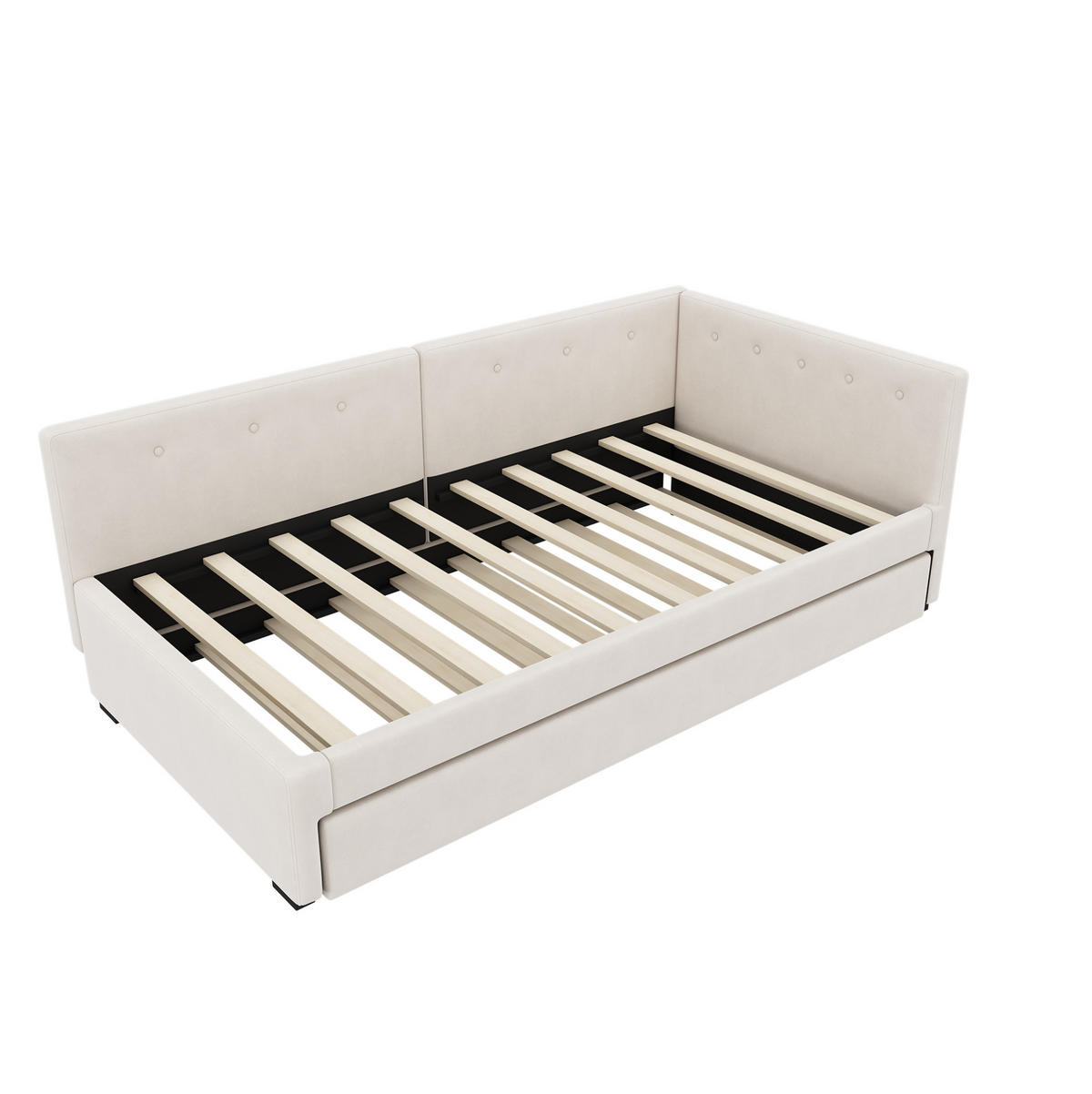 TAGESBETT 90/200 cm mit ausziehbarem Rollbett, Lattenrost und Samtbezug, Beige - Beige, Textil (90/200cm) - Redom