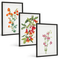 BILDER SET 3er Set - 40x60 cm Schwarzer Rahmen - Vintage-Retro-Blumenmalerei - Schwarz, Kunststoff (40/60cm) - TULUP