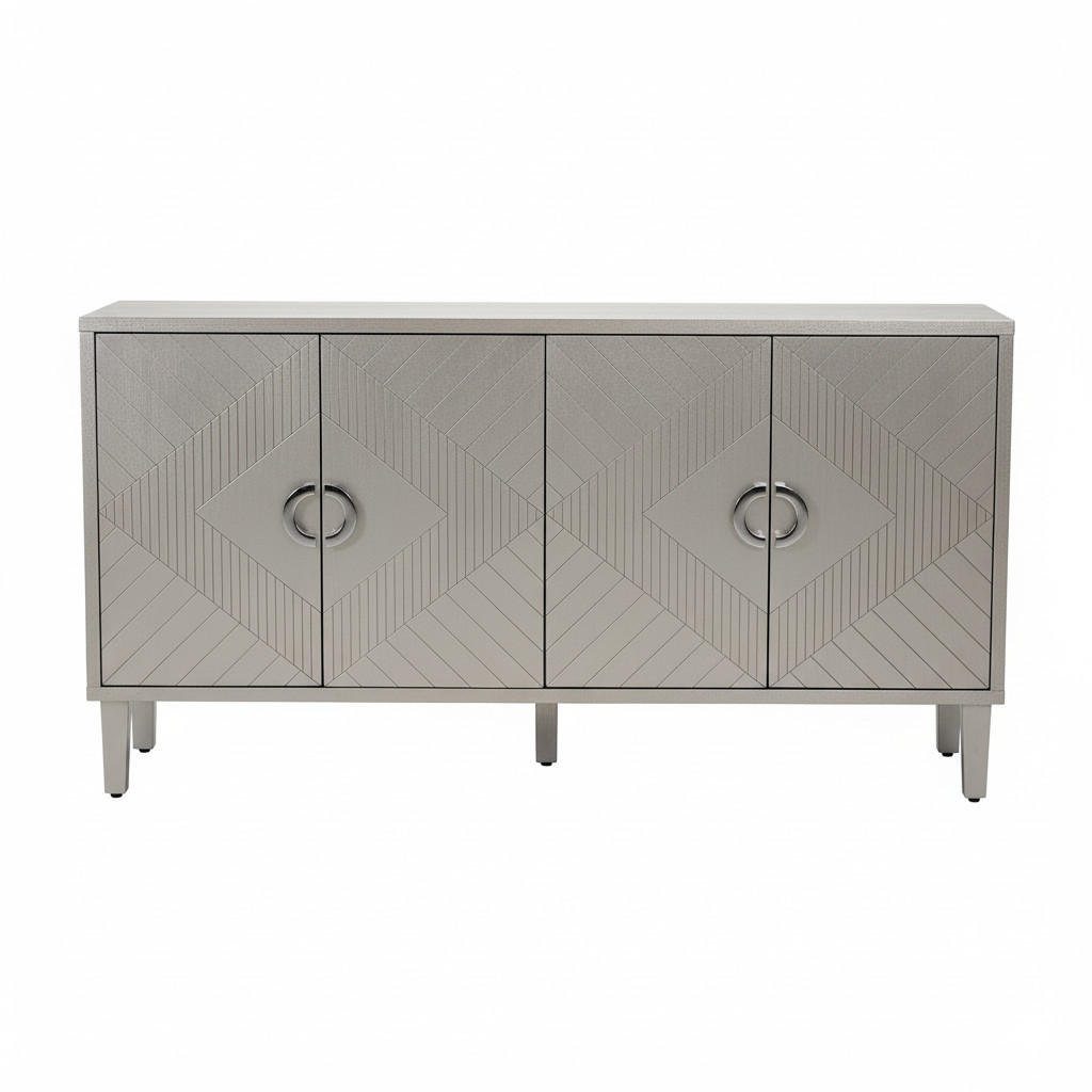 SIDEBOARD Grau Holzoptik mit 4 Türen & Kiefernholzbeinen - Grau, Holzwerkstoff (152/82.5/40cm) - Urban Meuble
