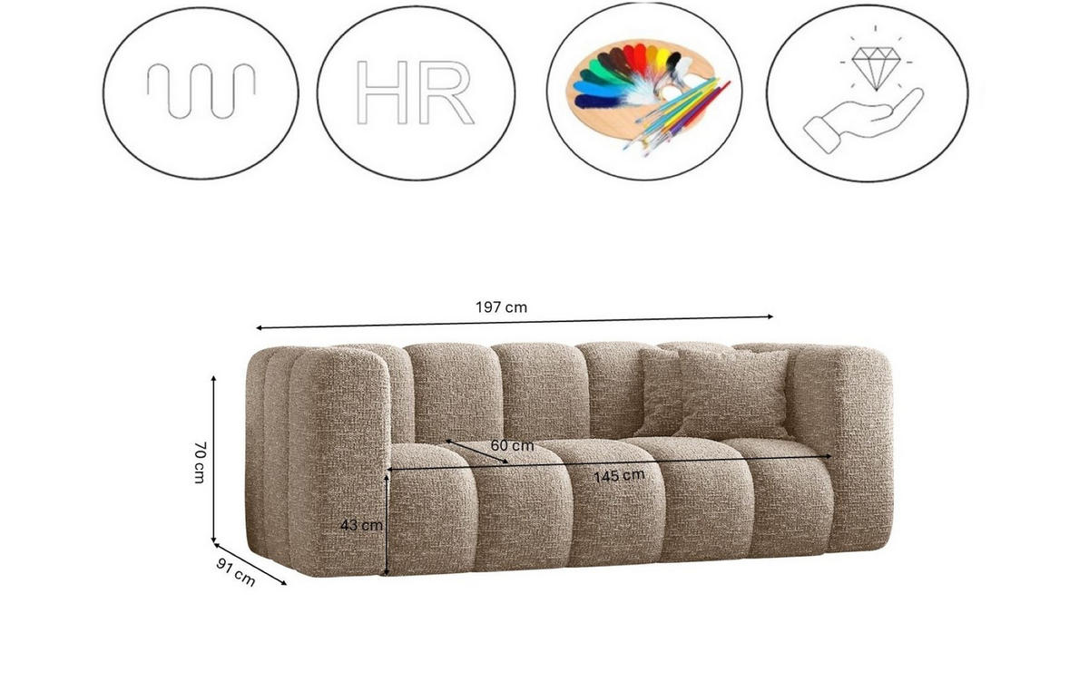 COUCHGARNITUR 2+1+1 Serie Grand Stilvol Stoff Haga Beige - Beige, Holz (197/70/91cm) - Kaiser Möbel