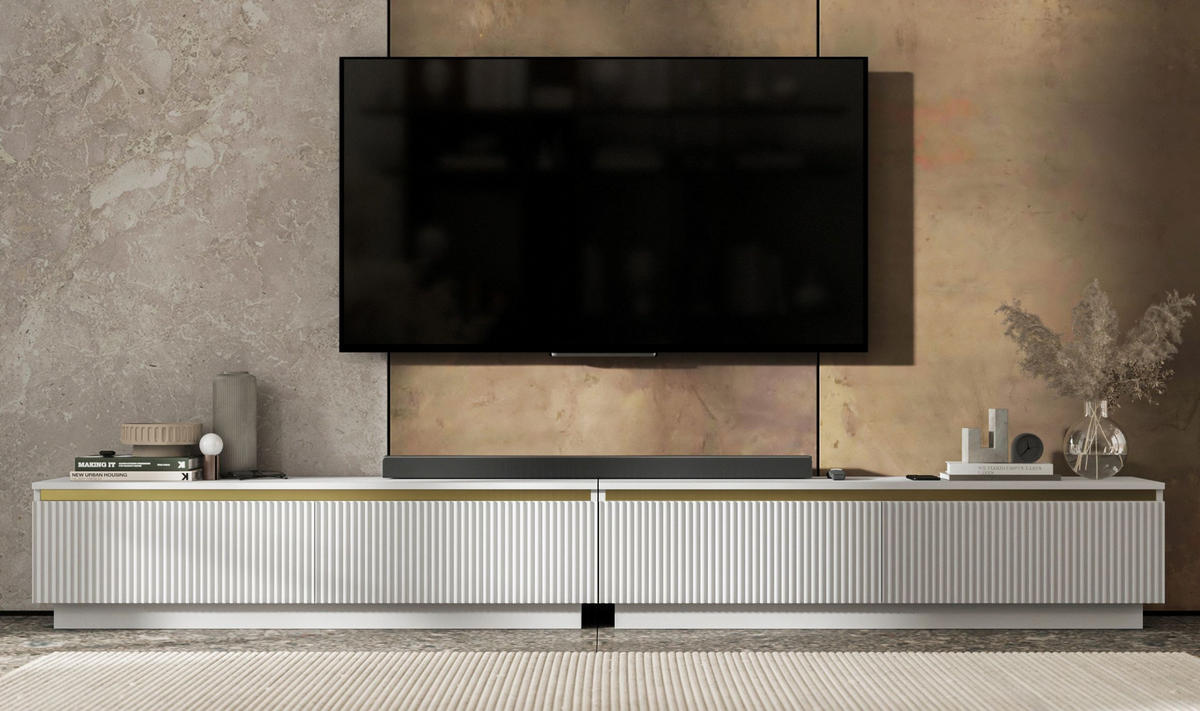TV-LOWBOARD 2-er Set Selene Weiß matt geriffelte Fronten 140 cm - Weiß, Holzwerkstoff (280/37/35cm) - Meble Lindner