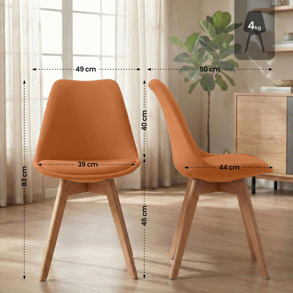 STUHL Stoff Orange - Eukalyptusholzfarben/Orange, Holz/Textil (49/83/50cm) - CLP