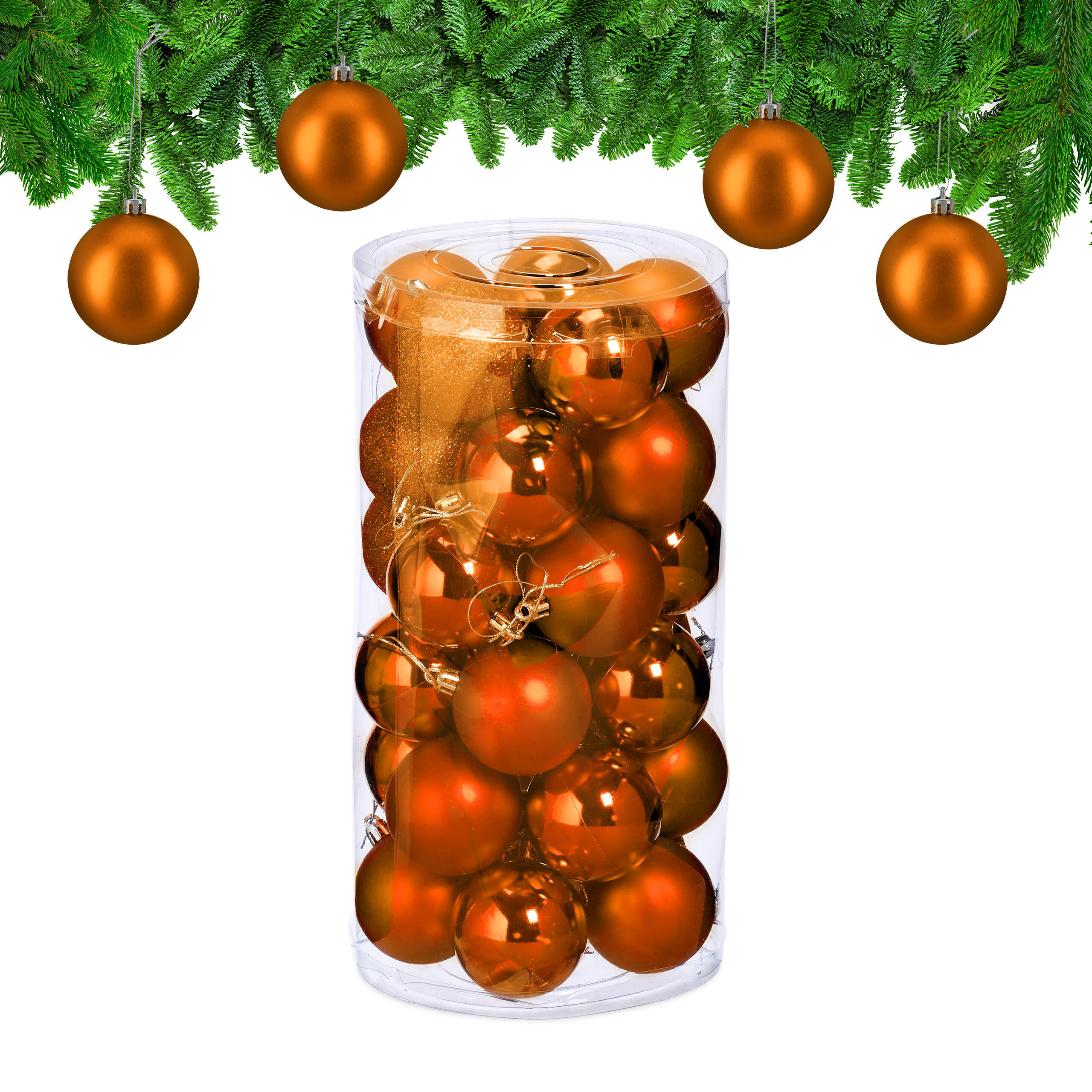 30XWEIHNACHTSKUGELN - Orange, Kunststoff (6/7/6cm) - Relaxdays