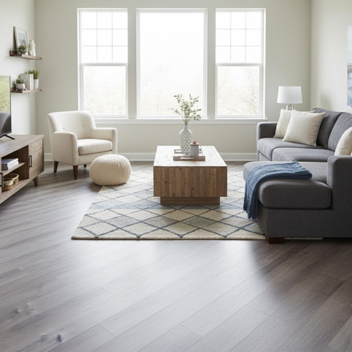 PVC podlahy - sivá, plast/kameň (1.8/91/15cm) - Relaxdays