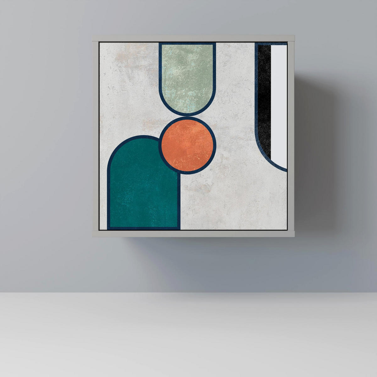 SIDEBOARD COOL STORY, Grau, 57,5x42x72,5 cm, Schwarze Metallfüße - Multicolor/Schwarz, Holzwerkstoff/Metall (57.5/72.5/42cm) - SpaceRebels