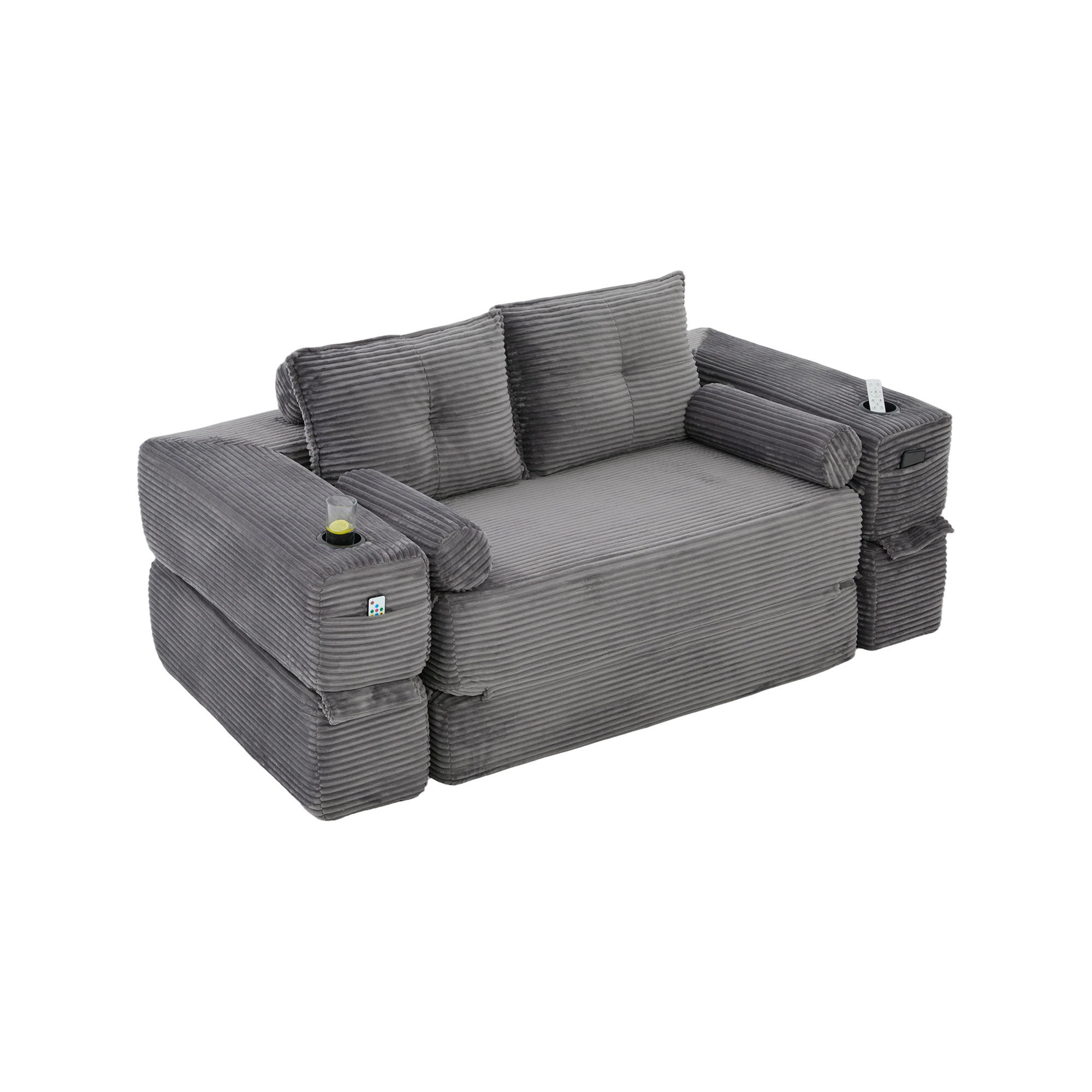 SOFA mit Schlaffunktion 180 x 98 x 80 cm Cord Dark Gray - Grau, Kunststoff (98/80/180cm) - Meubliv