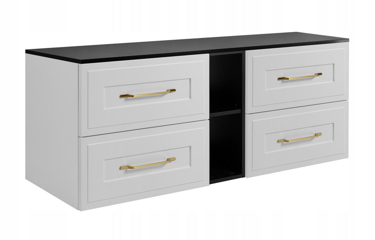 WASCHBECKUNTERSCHRANK CLASSIC 140 cm mit Arbeitsplatte Farbe: Matt Schwarz mit einer Matt Weißen Platte - Schwarz/Weiß, Holzwerkstoff (140/58/46cm) - Rodan