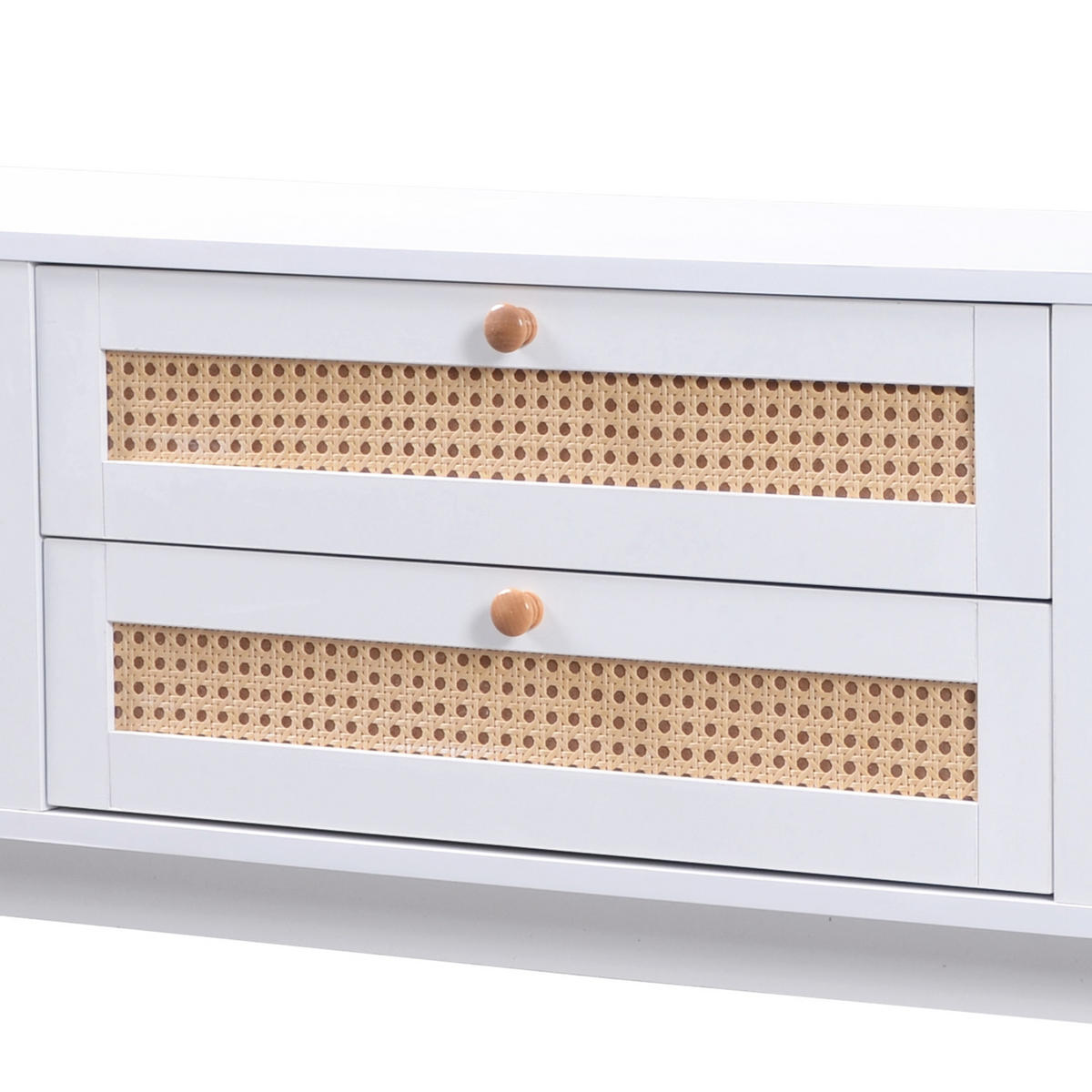 LOWBOARD in Weiß und Naturfarben mit Schubladen und Rattanseiten für Wohnzimmer, B170/T39.5/H46 cm - Weiß, Holzwerkstoff (170/46/39.5cm) - STILVORA